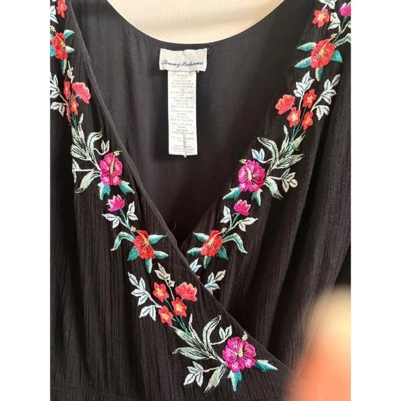Tommy Bahama Black Floral Embroidered Wrap Midi Dress XL TSW15032C - Picture 4 of 7